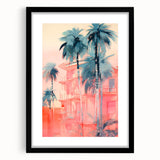Maximalist Wall Art – Vibrant Urban Oasis with Palm Trees and Sunset Hues