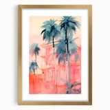 Maximalist Wall Art – Vibrant Urban Oasis with Palm Trees and Sunset Hues