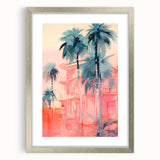 Maximalist Wall Art – Vibrant Urban Oasis with Palm Trees and Sunset Hues