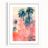 Maximalist Wall Art – Vibrant Urban Oasis with Palm Trees and Sunset Hues