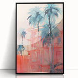 Maximalist Wall Art – Vibrant Urban Oasis with Palm Trees and Sunset Hues