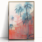 Maximalist Wall Art – Vibrant Urban Oasis with Palm Trees and Sunset Hues
