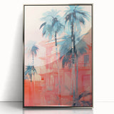 Maximalist Wall Art – Vibrant Urban Oasis with Palm Trees and Sunset Hues