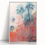 Maximalist Wall Art – Vibrant Urban Oasis with Palm Trees and Sunset Hues