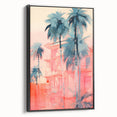 Maximalist Wall Art – Vibrant Urban Oasis with Palm Trees and Sunset Hues