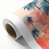 Maximalist Wall Art – Vibrant Urban Oasis with Palm Trees and Sunset Hues