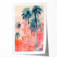 Maximalist Wall Art – Vibrant Urban Oasis with Palm Trees and Sunset Hues