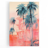 Maximalist Wall Art – Vibrant Urban Oasis with Palm Trees and Sunset Hues