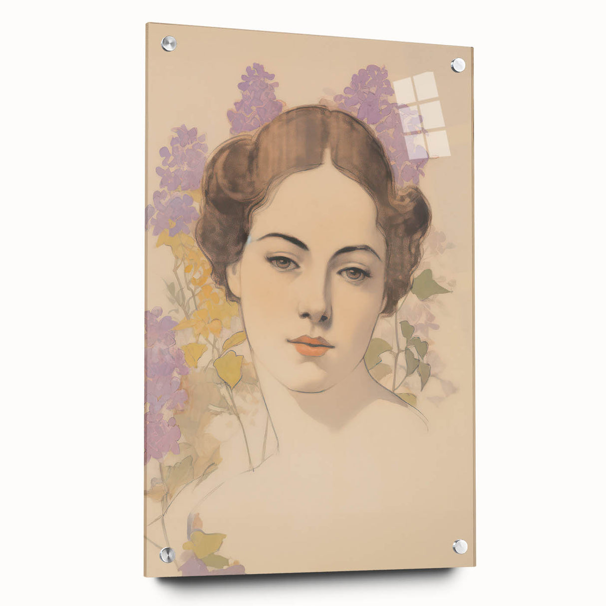 Maximalist Wall Art – Elegant Portrait with Floral Accents for Home Decor