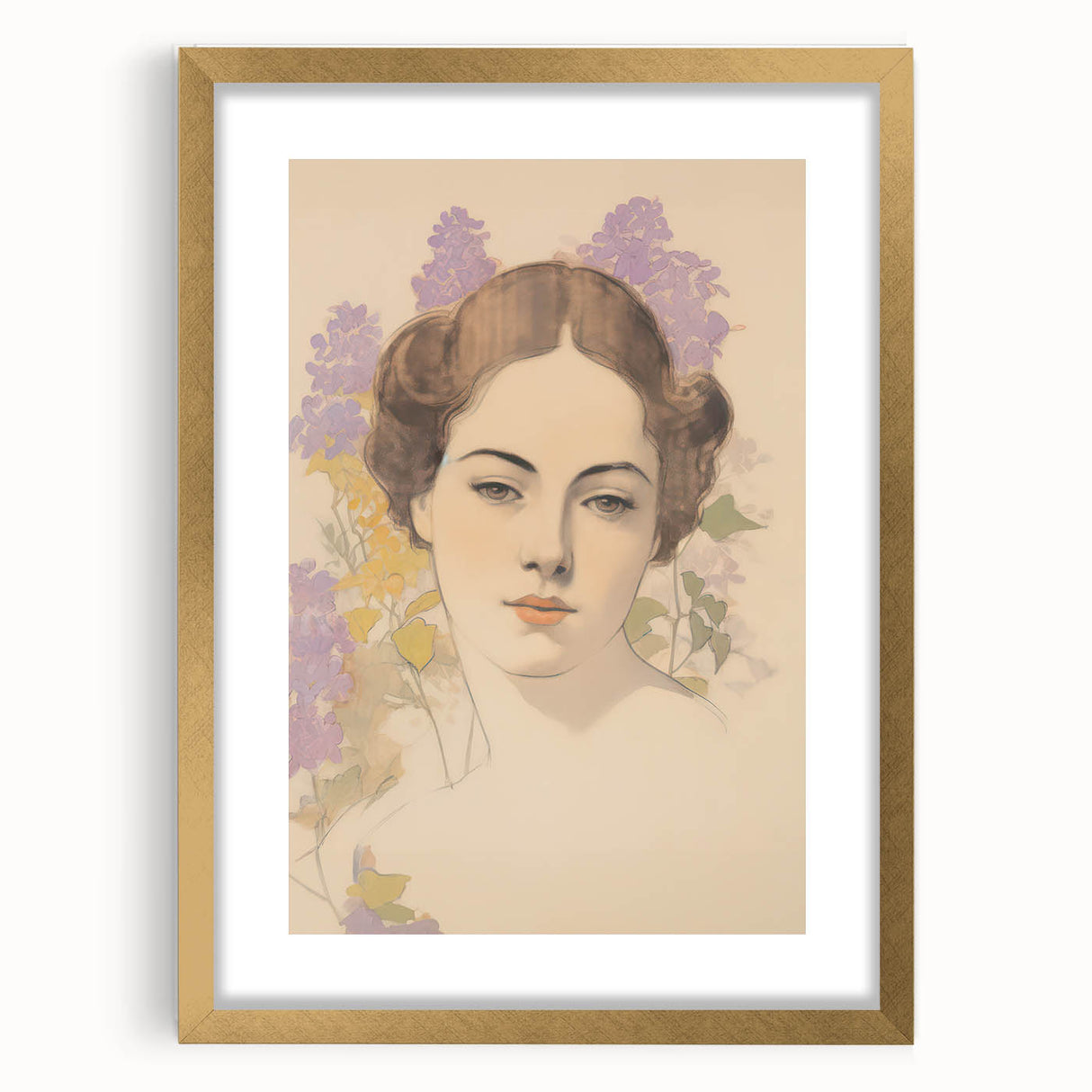 Maximalist Wall Art – Elegant Portrait with Floral Accents for Home Decor