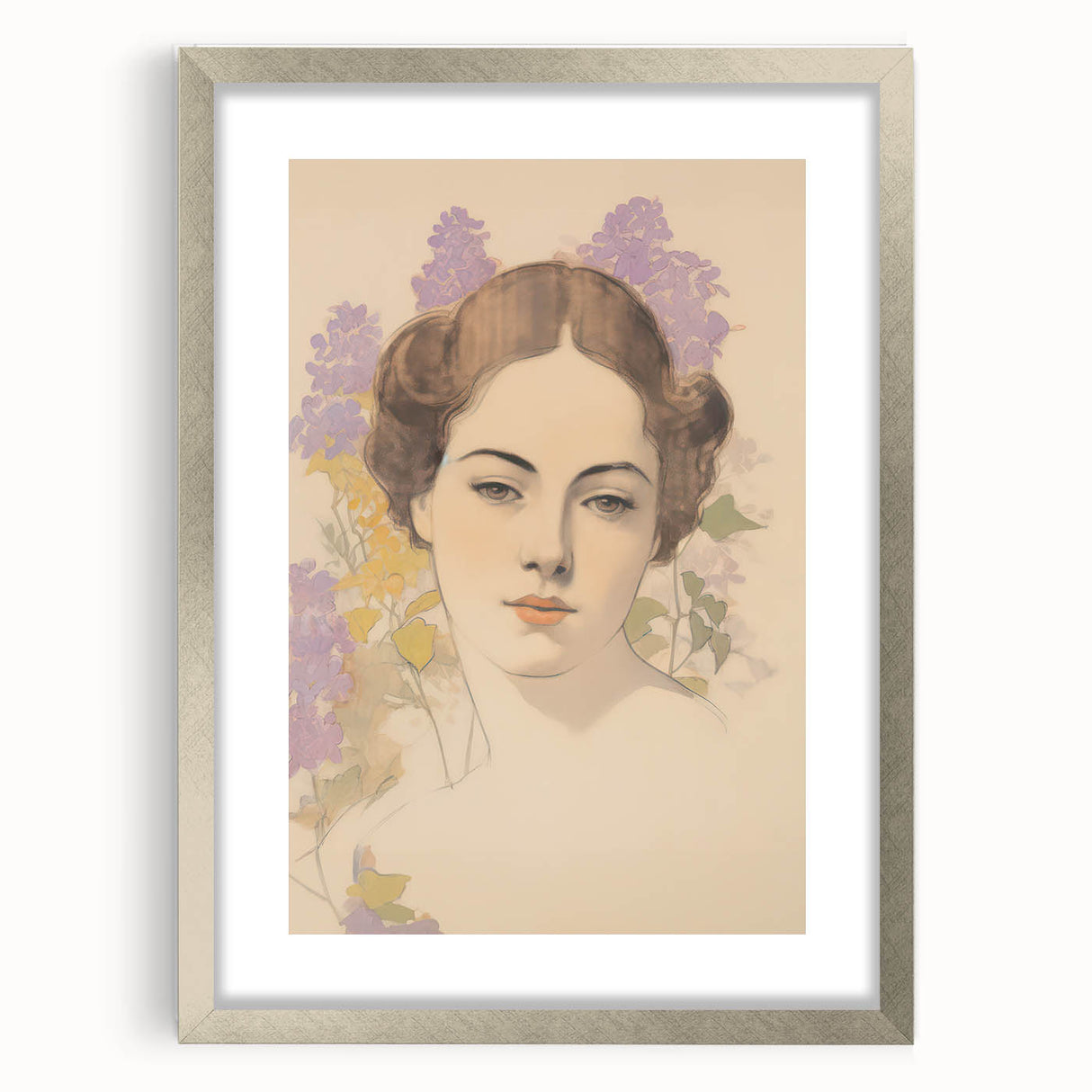 Maximalist Wall Art – Elegant Portrait with Floral Accents for Home Decor