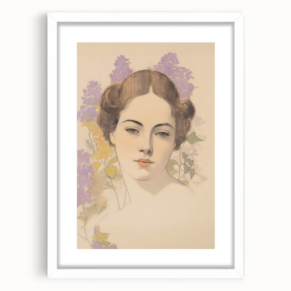 Maximalist Wall Art – Elegant Portrait with Floral Accents for Home Decor