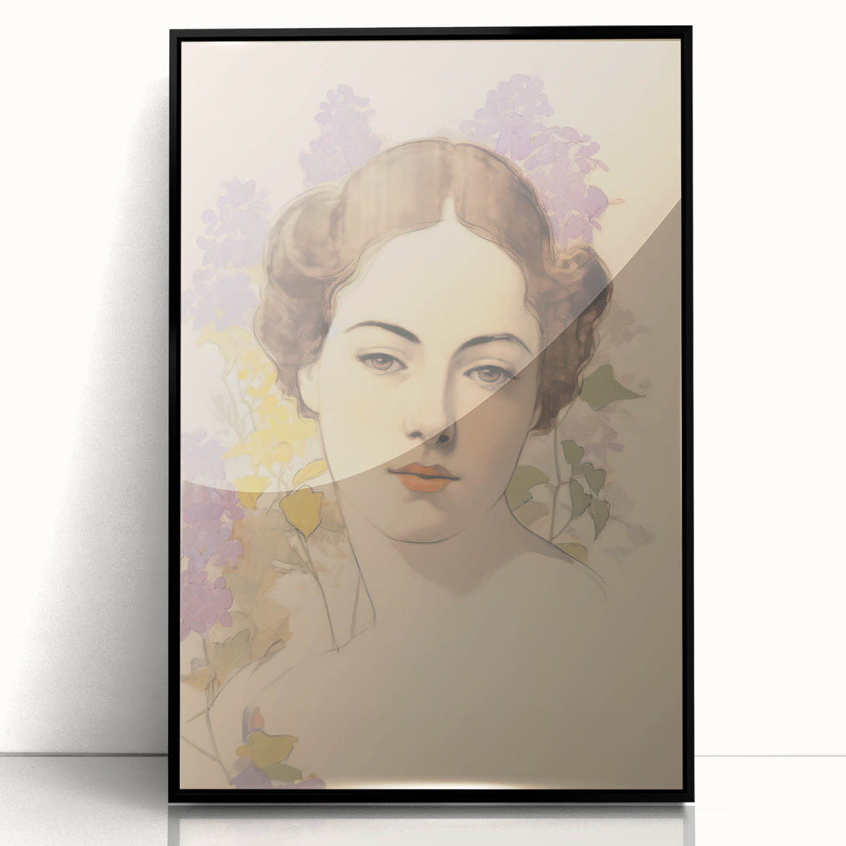 Maximalist Wall Art – Elegant Portrait with Floral Accents for Home Decor