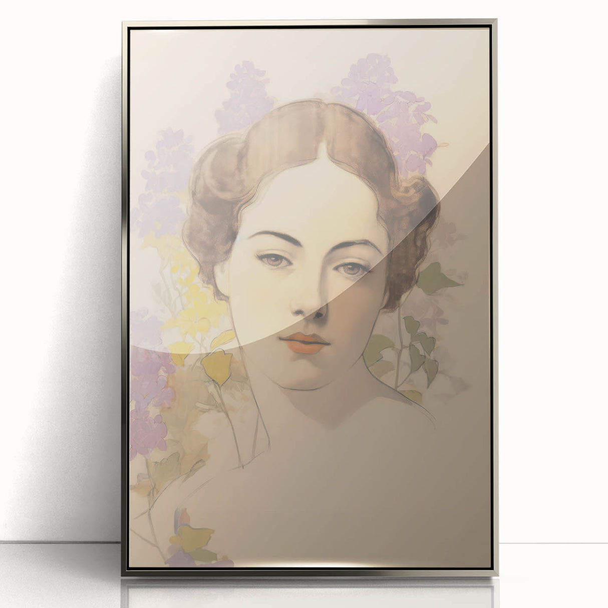 Maximalist Wall Art – Elegant Portrait with Floral Accents for Home Decor