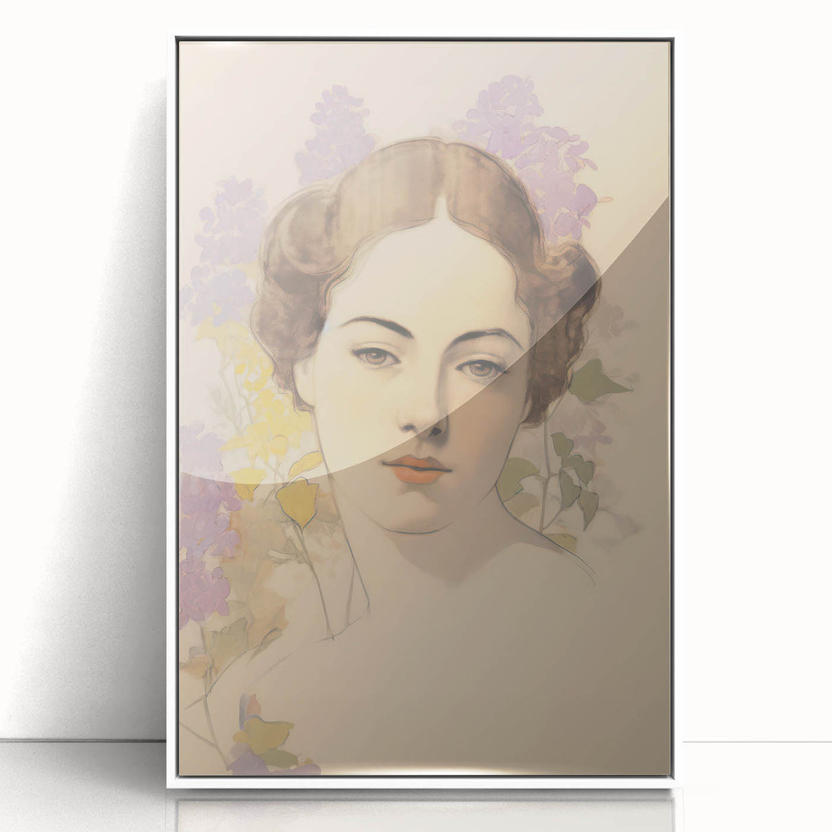 Maximalist Wall Art – Elegant Portrait with Floral Accents for Home Decor