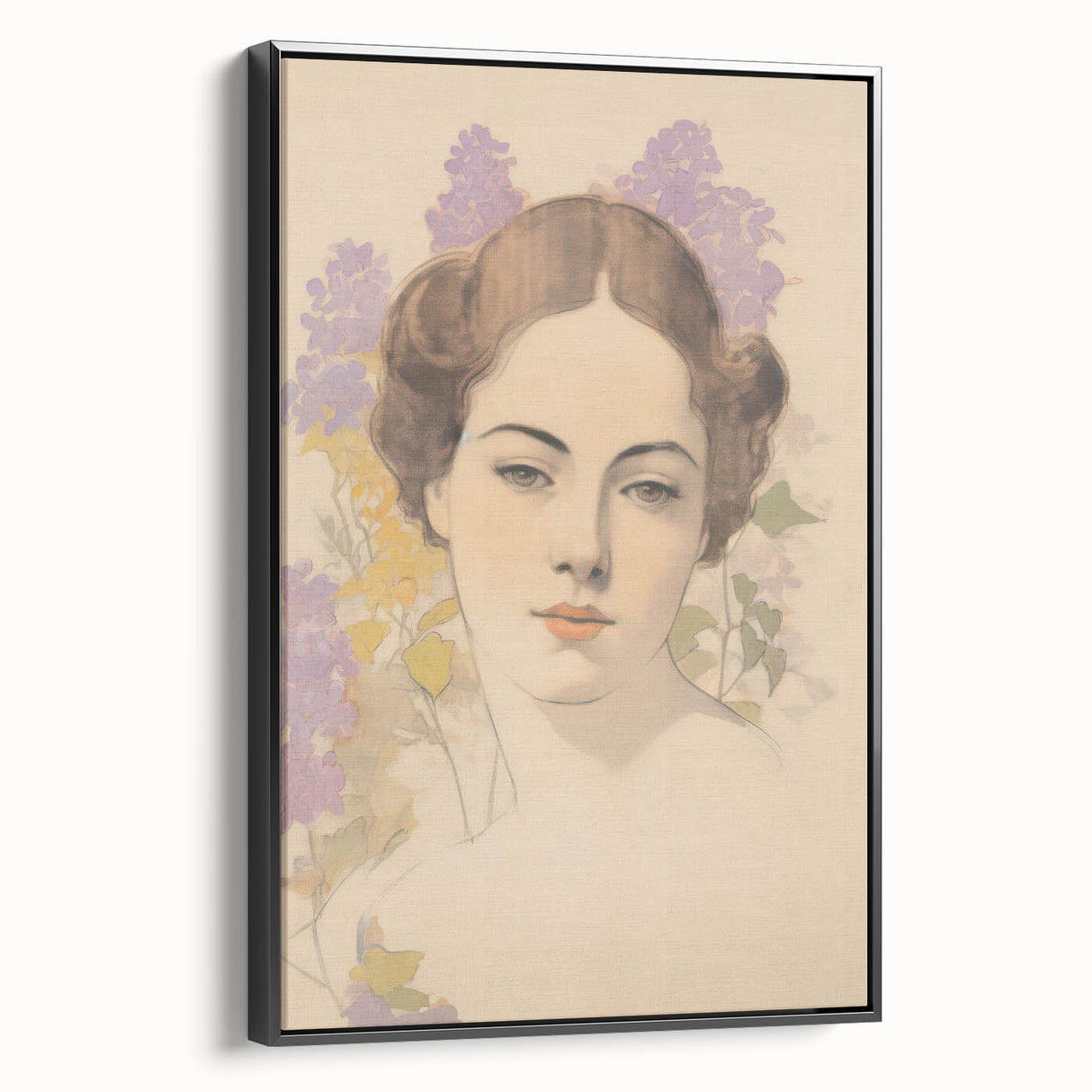 Maximalist Wall Art – Elegant Portrait with Floral Accents for Home Decor