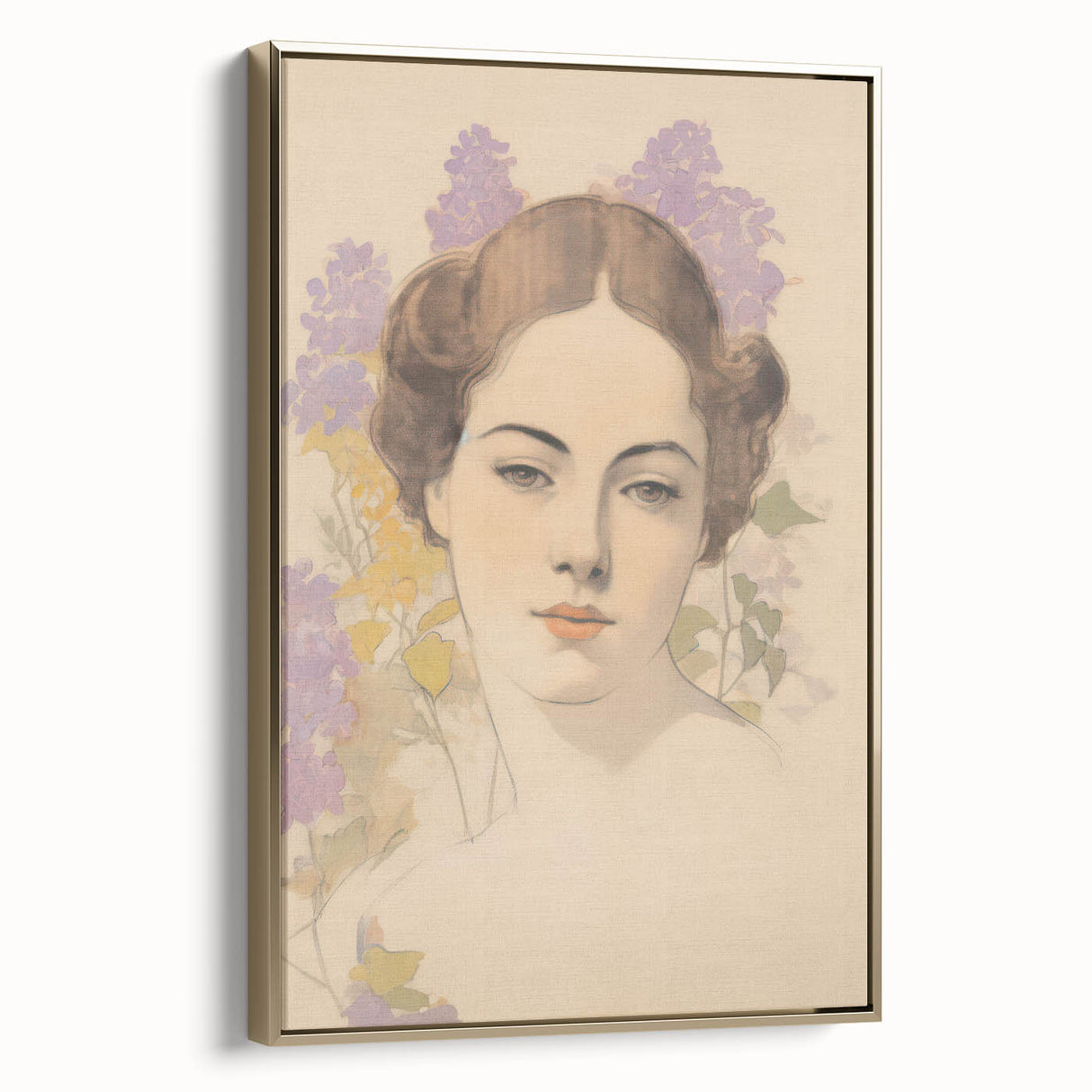 Maximalist Wall Art – Elegant Portrait with Floral Accents for Home Decor