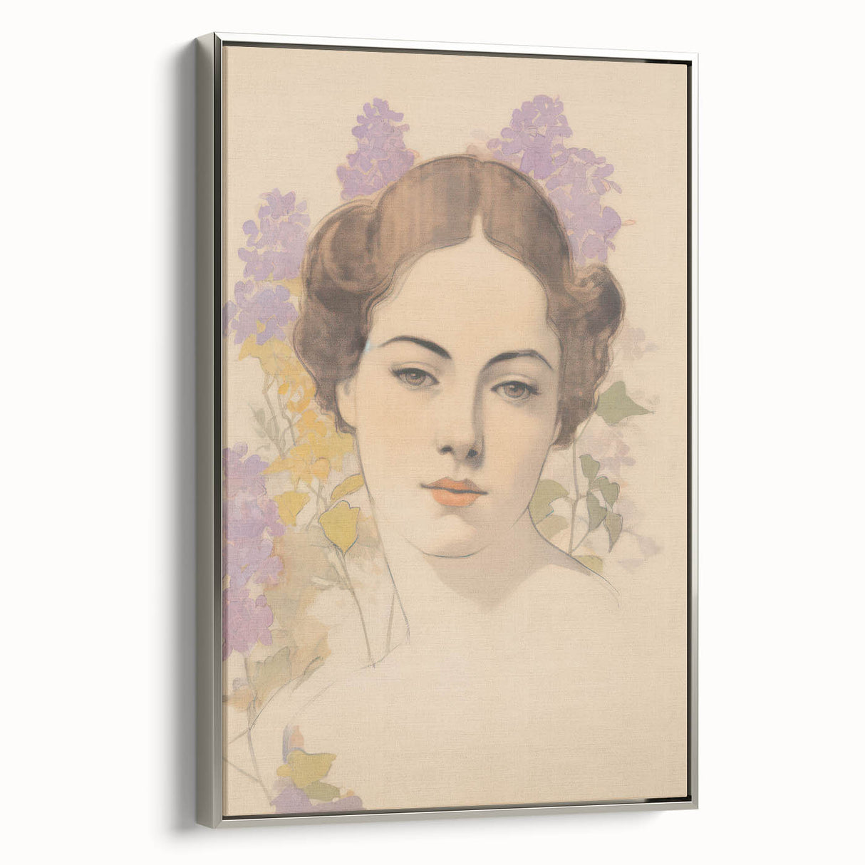 Maximalist Wall Art – Elegant Portrait with Floral Accents for Home Decor
