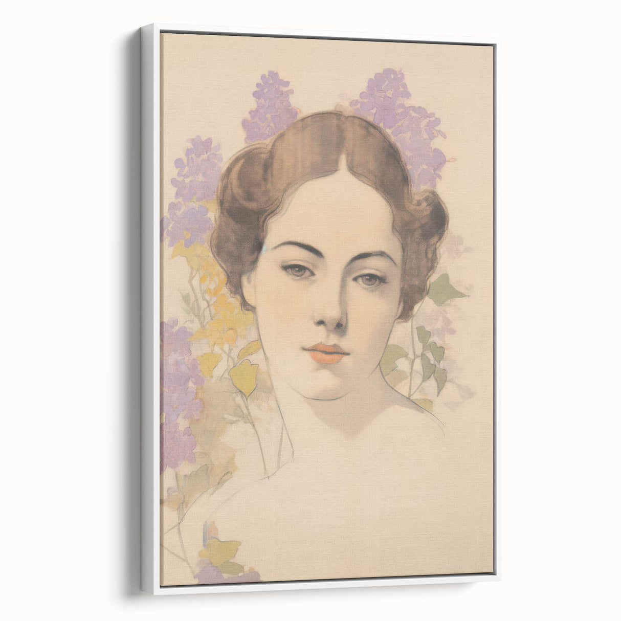 Maximalist Wall Art – Elegant Portrait with Floral Accents for Home Decor