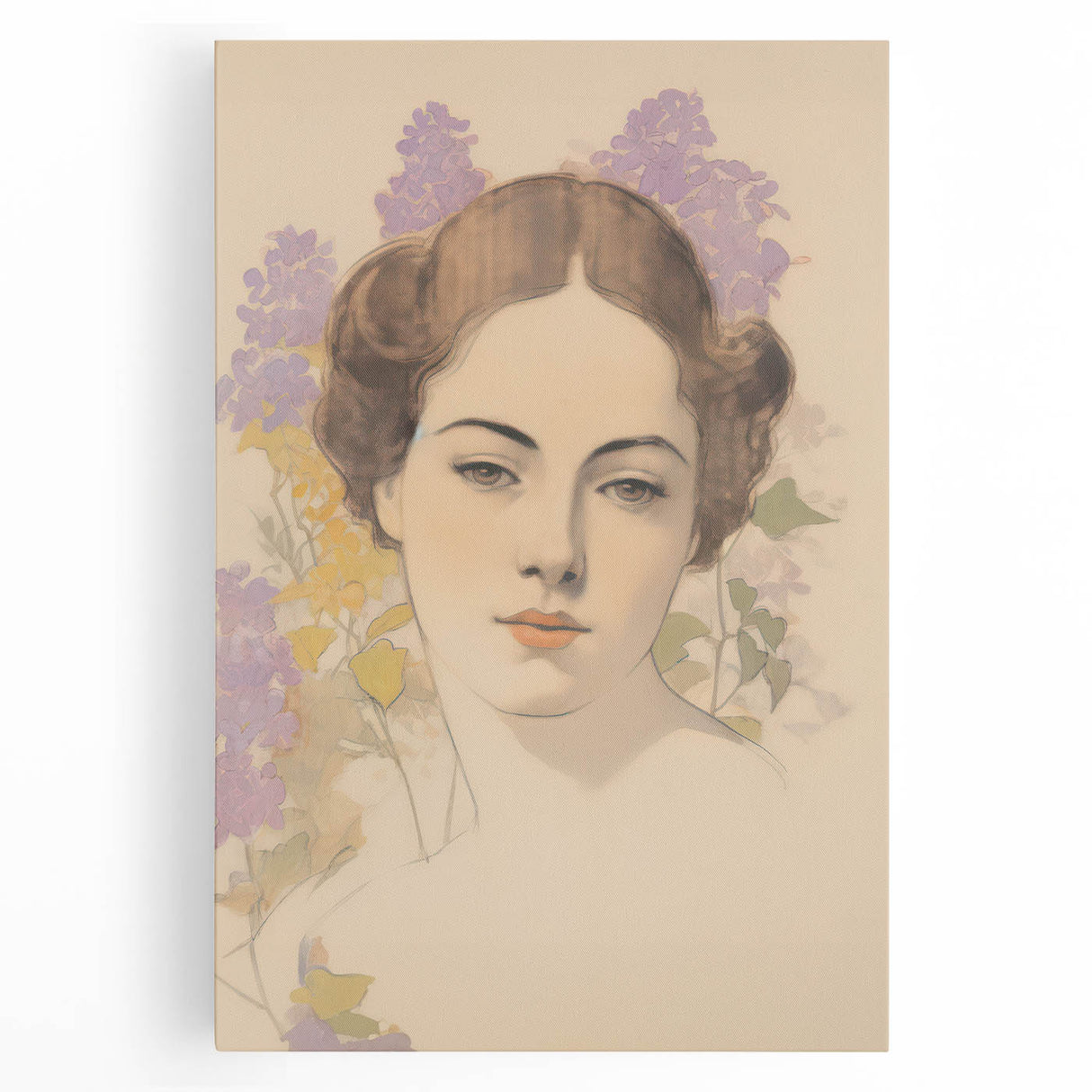 Maximalist Wall Art – Elegant Portrait with Floral Accents for Home Decor