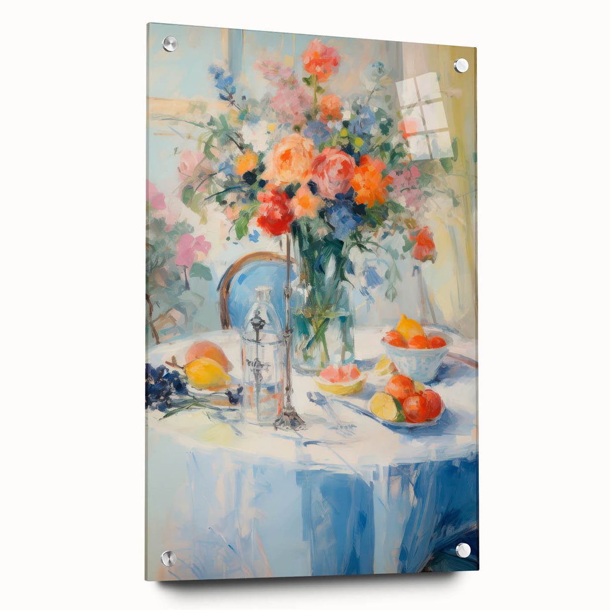 Maximalist Wall Art – Colorful Still Life with Floral Arrangement & Fruits