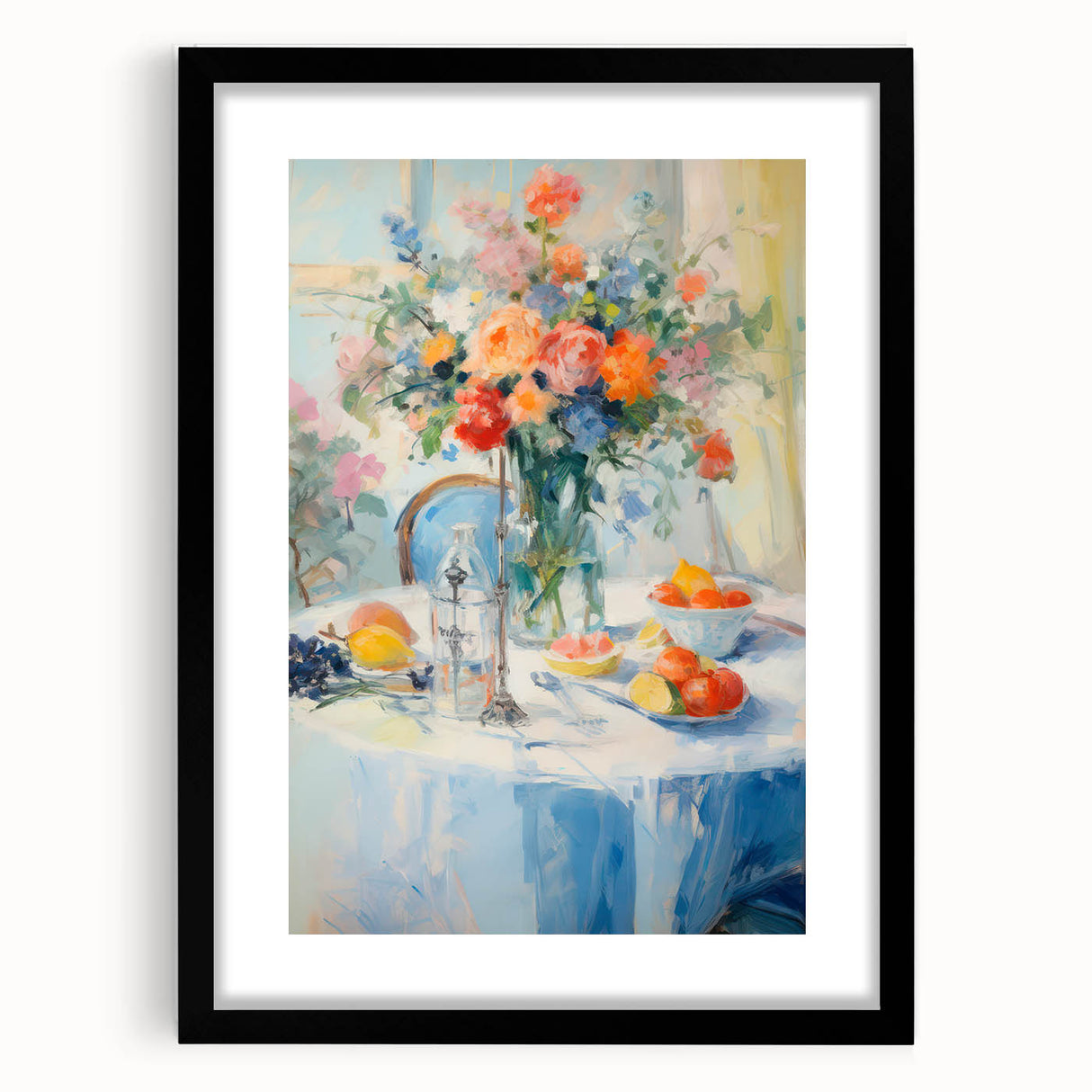 Maximalist Wall Art – Colorful Still Life with Floral Arrangement & Fruits