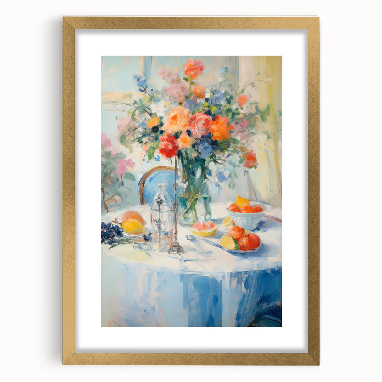 Maximalist Wall Art – Colorful Still Life with Floral Arrangement & Fruits
