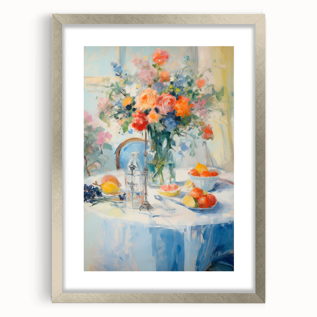 Maximalist Wall Art – Colorful Still Life with Floral Arrangement & Fruits