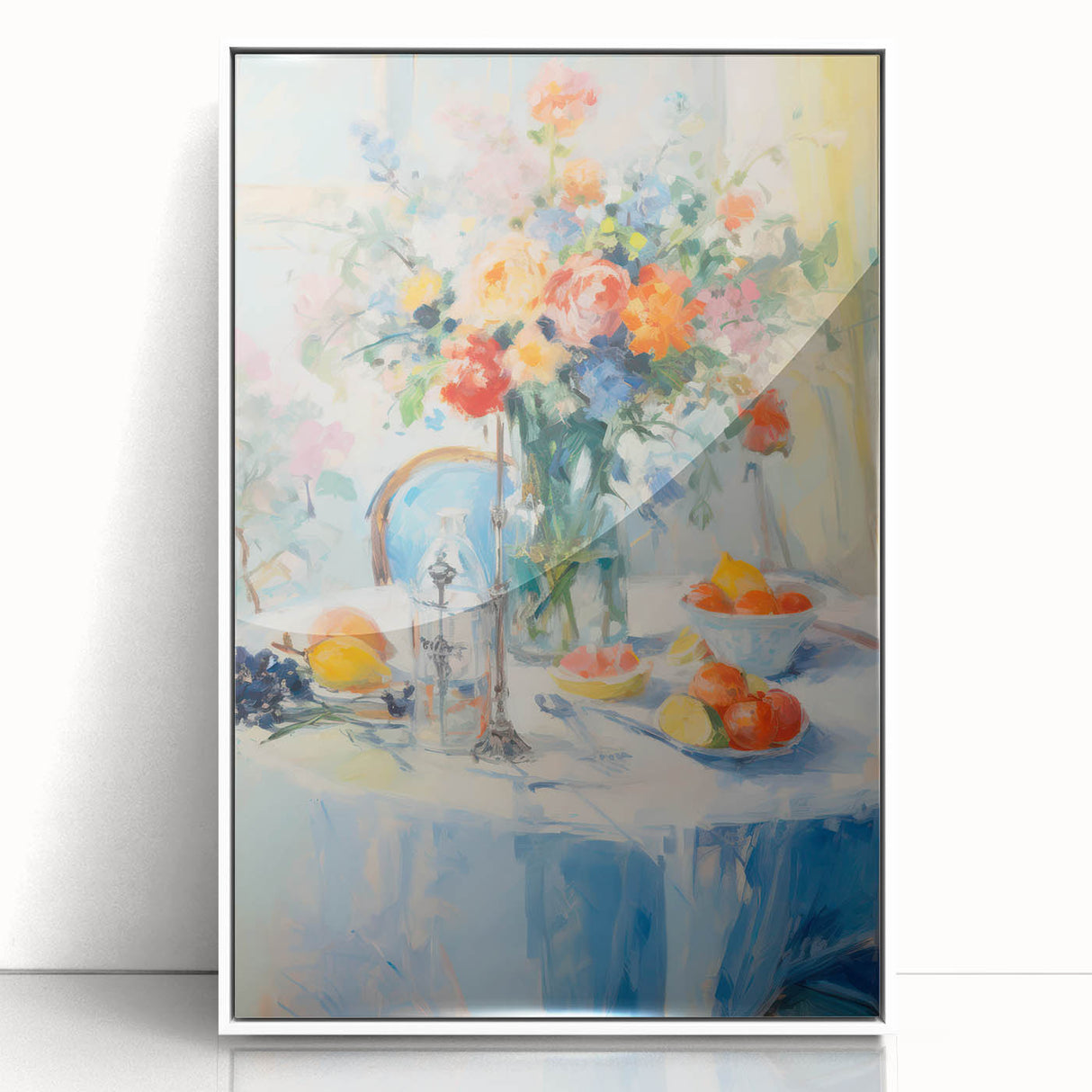 Maximalist Wall Art – Colorful Still Life with Floral Arrangement & Fruits
