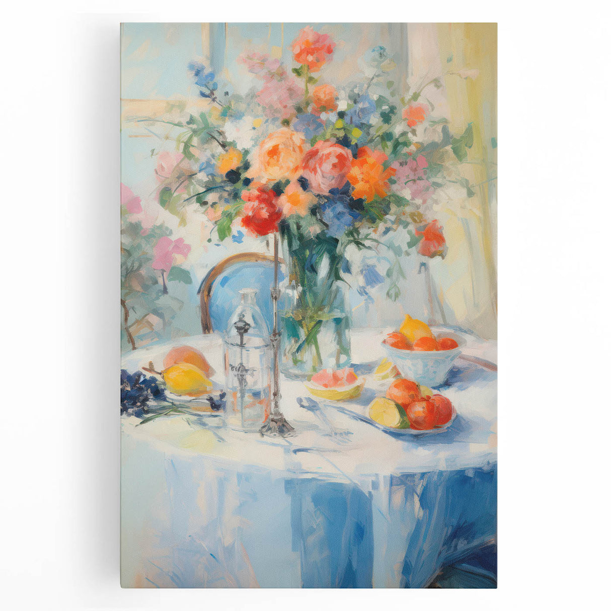 Maximalist Wall Art – Colorful Still Life with Floral Arrangement & Fruits