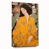 Maximalist Wall Art – Elegant Portrait with Bold Yellow and Floral Motifs