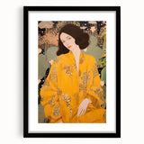 Maximalist Wall Art – Elegant Portrait with Bold Yellow and Floral Motifs