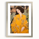 Maximalist Wall Art – Elegant Portrait with Bold Yellow and Floral Motifs