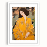 Maximalist Wall Art – Elegant Portrait with Bold Yellow and Floral Motifs