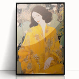 Maximalist Wall Art – Elegant Portrait with Bold Yellow and Floral Motifs