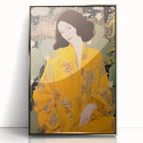Maximalist Wall Art – Elegant Portrait with Bold Yellow and Floral Motifs