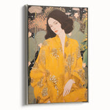 Maximalist Wall Art – Elegant Portrait with Bold Yellow and Floral Motifs