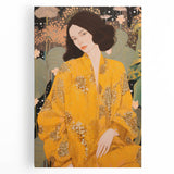 Maximalist Wall Art – Elegant Portrait with Bold Yellow and Floral Motifs