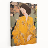 Maximalist Wall Art – Elegant Portrait with Bold Yellow and Floral Motifs