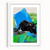 Maximalist Wall Art – Bold Abstract Cow with Vibrant Blue and Green Tones
