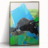 Maximalist Wall Art – Bold Abstract Cow with Vibrant Blue and Green Tones