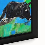 Maximalist Wall Art – Bold Abstract Cow with Vibrant Blue and Green Tones