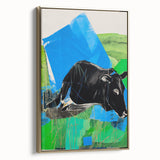 Maximalist Wall Art – Bold Abstract Cow with Vibrant Blue and Green Tones