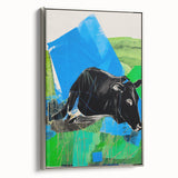Maximalist Wall Art – Bold Abstract Cow with Vibrant Blue and Green Tones