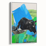 Maximalist Wall Art – Bold Abstract Cow with Vibrant Blue and Green Tones