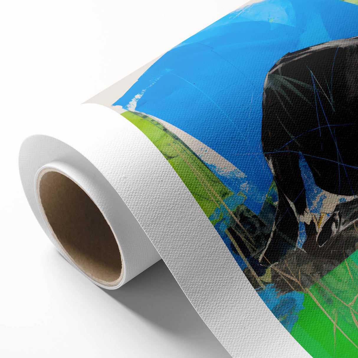 Maximalist Wall Art – Bold Abstract Cow with Vibrant Blue and Green Tones