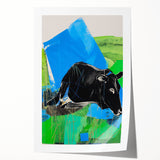 Maximalist Wall Art – Bold Abstract Cow with Vibrant Blue and Green Tones
