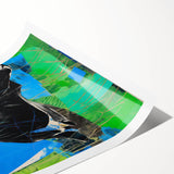 Maximalist Wall Art – Bold Abstract Cow with Vibrant Blue and Green Tones