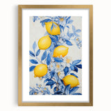 Maximalist Wall Art – Elegant Lemon and Floral Design in Blue and Yellow