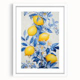 Maximalist Wall Art – Elegant Lemon and Floral Design in Blue and Yellow